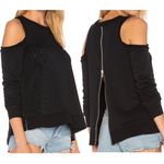 Central Park West New Distressed Cold Shoulder Zip Back Los Feliz Sweatshirt Black Photo 1