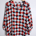 Van Heusen Women Blouse Geometric Print Multicolor XL Semi Sheer Pull Tab Sleeve Photo 0