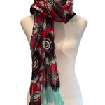 Red, Blue, White Floral Scarf One Size Blue Photo 1