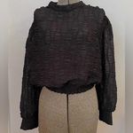 LaLavon Semi Shear Textured Ruched Elastic Waist Feminine Blouse Sz Medium Black Photo 0