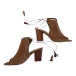 Five Worlds Marseilles Sandals Cocoa Size US 8 l Euro 38 Brown Peep Toe Lace Up Tassels Wooden Heel Photo 6