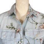 Women's light blue floral long sleeve collared button down blouse shirt Photo 4