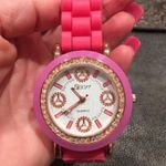 Pink Silicone Jelly Sport Quartz Watch with Rose Gold Face and Rhineston… Photo 1