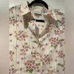 Alfred Dunner Floral Striped 3/4 Sleeve Collared Button Down Semi Sheer Size 14 Photo 1