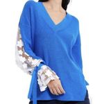 French Connection NWT Caballo Floral-Lace Sleeve Sweater Blue / White Photo 0