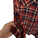 ZARA  Trafaluc Red Navy Blue Plaid Long Oversized Blouse Top size large Photo 2