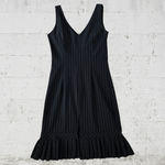 90s Vintage Black Pinstripe V Neck Ruffle Hem Bodycon Dress USA Made Size Medium Photo 8