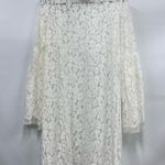 Elegant Ivory White Floral Lace overlay Dress size s high neck bell sleeves boho Photo 0
