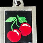 Silver Tone Retro Pinup Rockabilly Cherry Necklace Pendant Red Photo 0