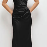 After Six  Black One Shoulder Ruched Long Formal Evening Gown Dress Size 8 Photo 0