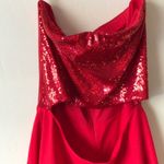 Naven Red Strapless Sequin Cut Out Dress Photo 4