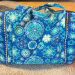 Quilted Fabric Overnight Weekend Duffle Bag Carry On Blue Yellow Floral Zip Photo 1