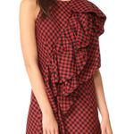 NWT Petersyn Ariana Arona Gingham Ruffle‎ Asymmetrical Dress Red Black XS Photo 0