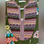 Embroidered Multicolored Floral Tunic‎ Top Shirt Small Boho Chic Green Photo 2