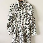 ZARA  Long Sleeve Fit & Flare Shirt Dress in Cream Navy & Green Ikat Print - L Photo 2