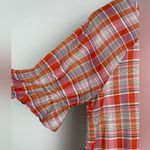Madewell  Pink Orange Plaid Ruffle-Sleeve Popover Mini‎ Babydoll Dress Photo 3