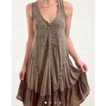 Free People Small tank dress beading Flowy Gray Fairy Grunge Festival Photo 6