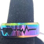Rainbow Stainless Steel Heart Band Ring Pink Photo 3