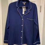 J.Crew NWT Size L Navy Blue White Long Sleeve Button Down Cotton Pajama Top Photo 0