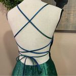 Lulus NWOT Impressive Confidence Shiny Green and Blue Lace-Up Mini Dress Photo 7