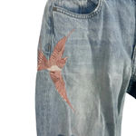 ALLSAINTS Alana Embroidered Bird Distressed Boyfriend Jeans in Blue/Pink Size 26 Photo 6
