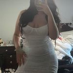 White Ruched Lace Bodycon Dress with Spaghetti Straps Size L Photo 12