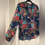 Kut From The Kloth  Size MP Navy Blue Floral Sheer Long Sleeve Button Down Top Photo 3
