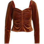 ASTR The Label Vanya Ruched Rust Velvet Top Size Medium Romantic Red Photo 0