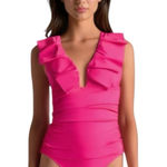 J.Crew  Ruched Ruffle One Piece Swimsuit Pink NWT Size 12 Colorful‎ Bright Girly Photo 0