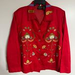 Women’s Allure Vintage Embroidered Floral Patterned Jacket Red Size XL Photo 0