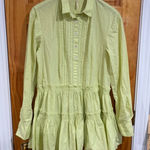Free People Billie Mini Dress Long Sleeve Ruffle Tiered 100% Cotton Green Size M Photo 0