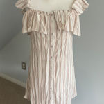 BP ‎ Striped Button Front Ruffle Off Shoulder Mini Dress Casual Cute M Photo 0