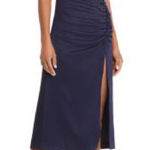 Alice + Olivia Dion Ruched Midi Slip Dress Navy Size 4 Photo 0