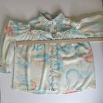 Karlie Womens Multicolor Watercolor Sheer Long Sleeve Blouse with Ruffle Sz O/S Photo 11