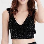 American Eagle  XS Crop Top Black White Polka Dot Eyelet Scalloped Ruffle V-Neck Photo 0