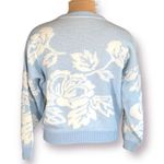 None Vintage Sweater Pastel Blue White Floral Crewneck Neutral Knit Pullover Fairy Photo 4