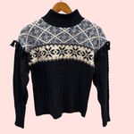 autumn cashmere  navy mock neck faire isle pom pom shoulder sweater soft warm Photo 1