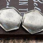 Vintage 1980s Oversized Retro Silvertone Spotted Hexagon Clipon Earrings Silver Photo 1