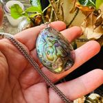 Large Mermaid Abalone Shell Necklace On Stainless Steel 20" Rounded Box Chain Green Photo 4