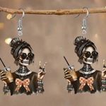☠️☠️☠️BOGOHO ☠️☠️☠️Chic Skeleton Earrings with Gold and Black Accents Orange Photo 0
