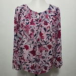Lucky Brand  Blue & Red Floral Print Long Sleeve Blouse Size Medium Photo 0