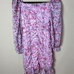 ZARA  Purple Pink Floral Ruched Sheer Long Sleeve Mini Dress Size Small Photo 7