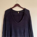 Free People  Waffle Knit V-neck Distressed Sweater in Navy XS - Oversized Photo 1
