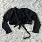 Good American New Sexy Boost 3/4 Sleeve Tie Front Bikini Top black size Small Photo 1