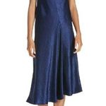 Vince NWT  Asymmetrical Crinkled Satin Midi in Ink Blue Bias Cut Dress L $295 Photo 0