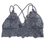 Lace Crochet Longline Bralette Crop Dark Gray Boho Floral Neutral Summer Size S Photo 1
