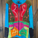 Rising International Boho Hippie Full Zip Hooded Jacket Patchwork Artsy Gypsy L Blue Size L Photo 0