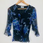 Sean Collection Vintage Y2K black silk chiffon floral sequined bell sleeve top. Photo 1