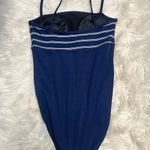 Ralph Lauren  Womens One Piece Swimsuit Navy Stripe Stretch Square Neck Ribbed Photo 2