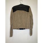 Free People Linen Faux Leather Moto Jacket Zipper Snaps Sz 12 Black Tan Women’s Photo 8